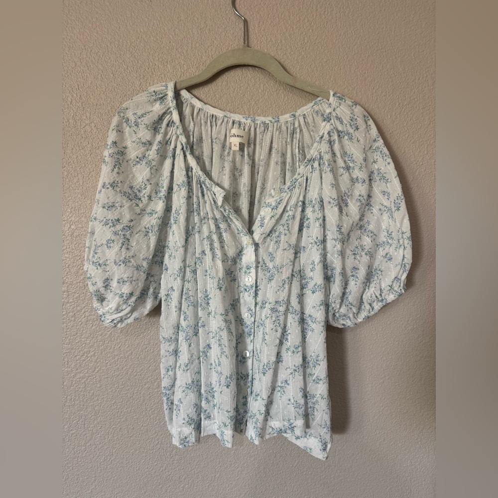 bohme White Blouse with Light Blue Floral Print